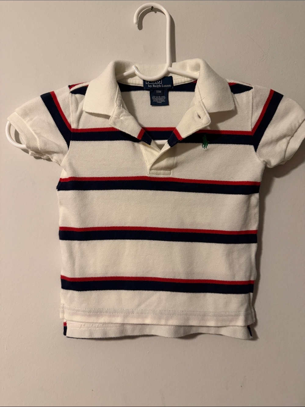 Ralph Lauren White Polo with Navy & Red Stripes - Kids